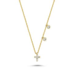 14K MINI CROSS  DIAMOND STONES  DAINTY NECKLACE