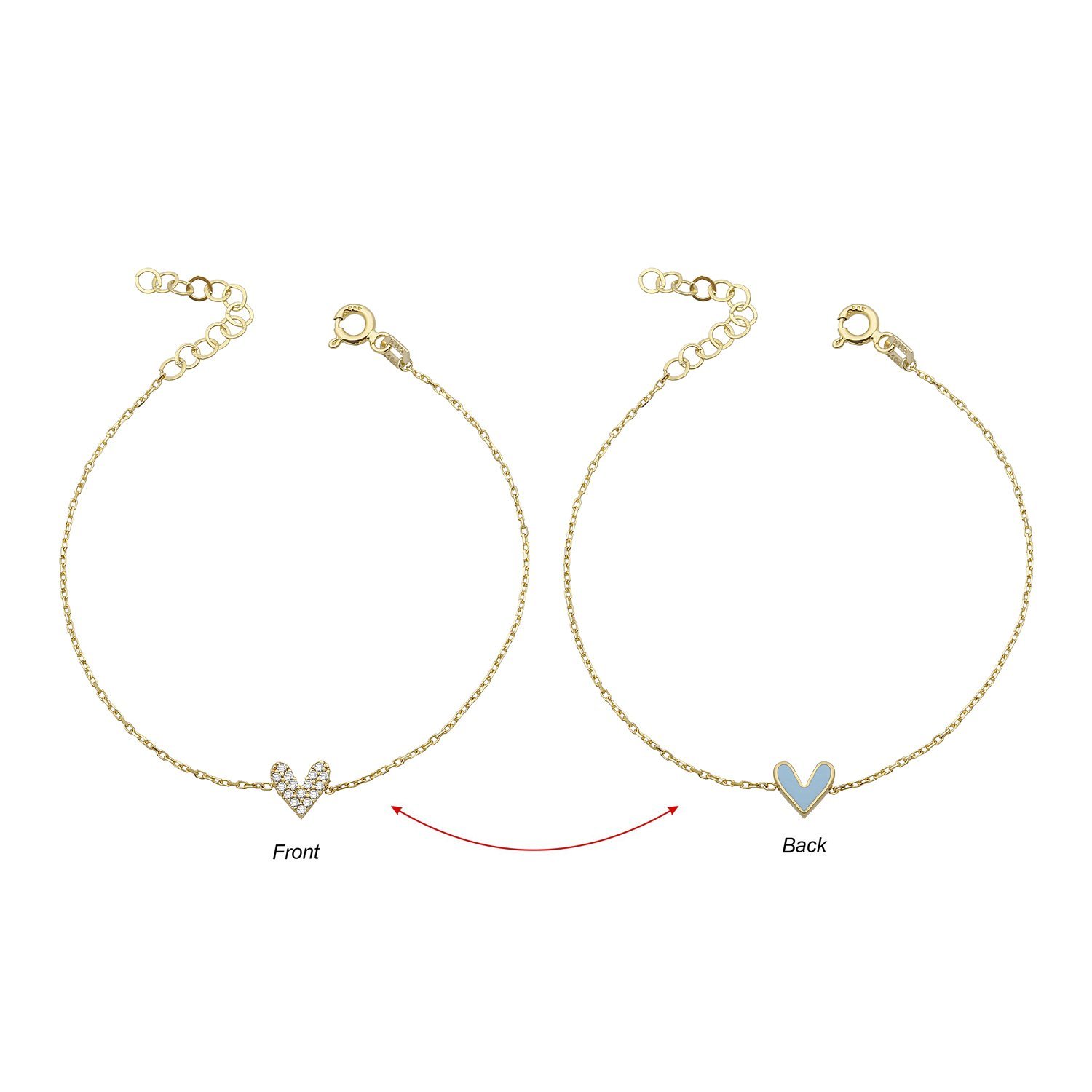14K BACK SIDE DIAMOND STONES ENAMEL HEART BRACELET