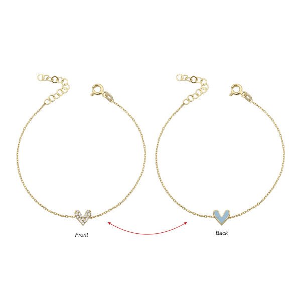14K BACK SIDE DIAMOND STONES ENAMEL HEART BRACELET