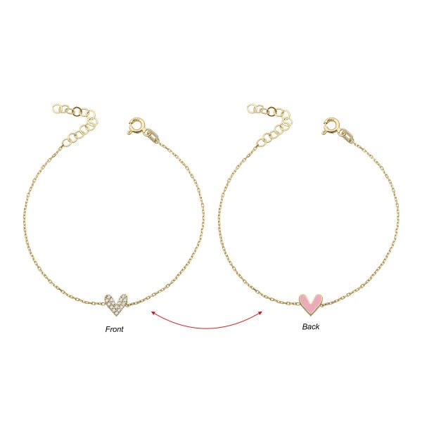 14K BACK SIDE DIAMOND STONES ENAMEL HEART BRACELET