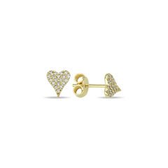 14K HEART DIAMOND STONES STUD EARRINGS