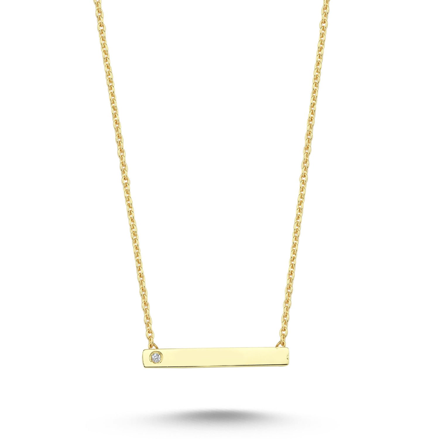 14K BAR DIAMOND STONE NECKLACE