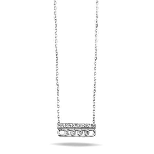 14K BAR CHAIN SHAPE DIAMOND STONES NECKLACE