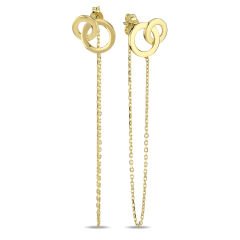 14K TWO CIRCLES WITH CHAIN STUD DAINTY EARRINGS