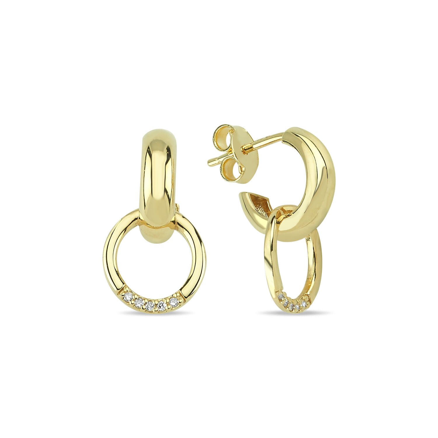 14K CIRCLE DIAMOND STONES STUD EARRINGS
