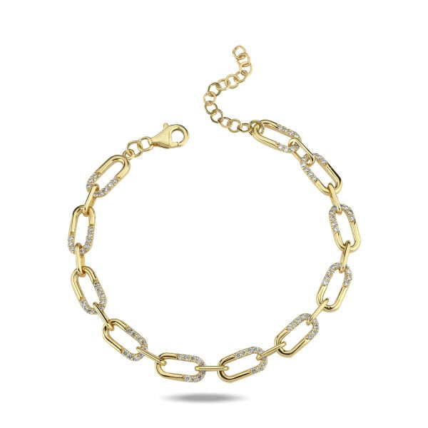 14K CHAIN SHAPE  HALF PART DIAMOND STONES BRACELET