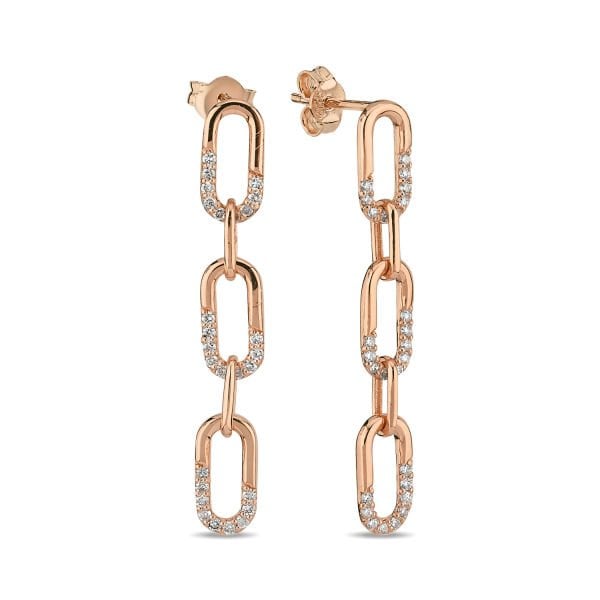 14K CHAIN SHAPE HALF PART DIAMOND STONES STUD EARRINGS