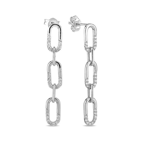 14K CHAIN SHAPE HALF PART DIAMOND STONES STUD EARRINGS