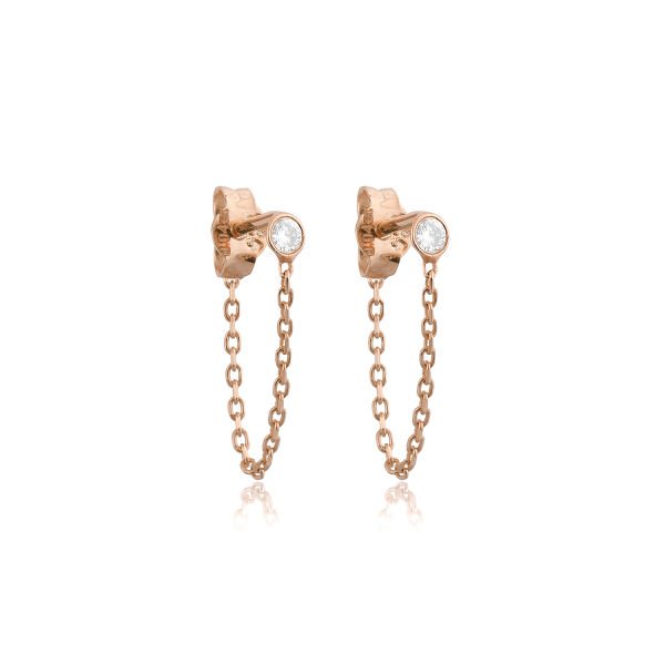 14K DIAMOND STONE CHAIN STUD EARRINGS