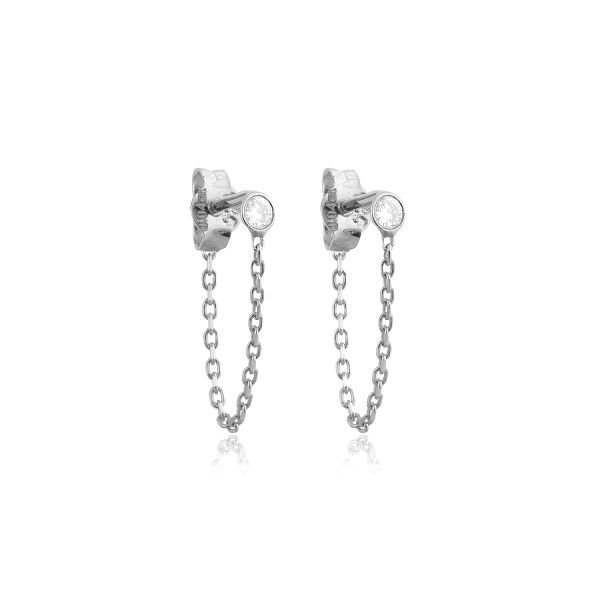14K DIAMOND STONE CHAIN STUD EARRINGS