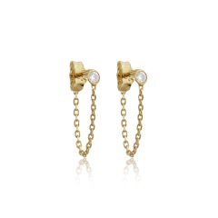 14K DIAMOND STONE CHAIN STUD EARRINGS