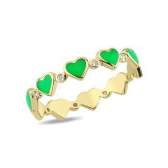 14K ENAMEL HEART DIAMOND STONES ETERNITY RING