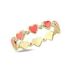 14K ENAMEL HEART DIAMOND STONES ETERNITY RING