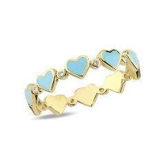 14K ENAMEL HEART DIAMOND STONES ETERNITY RING