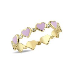 14K ENAMEL HEART DIAMOND STONES ETERNITY RING