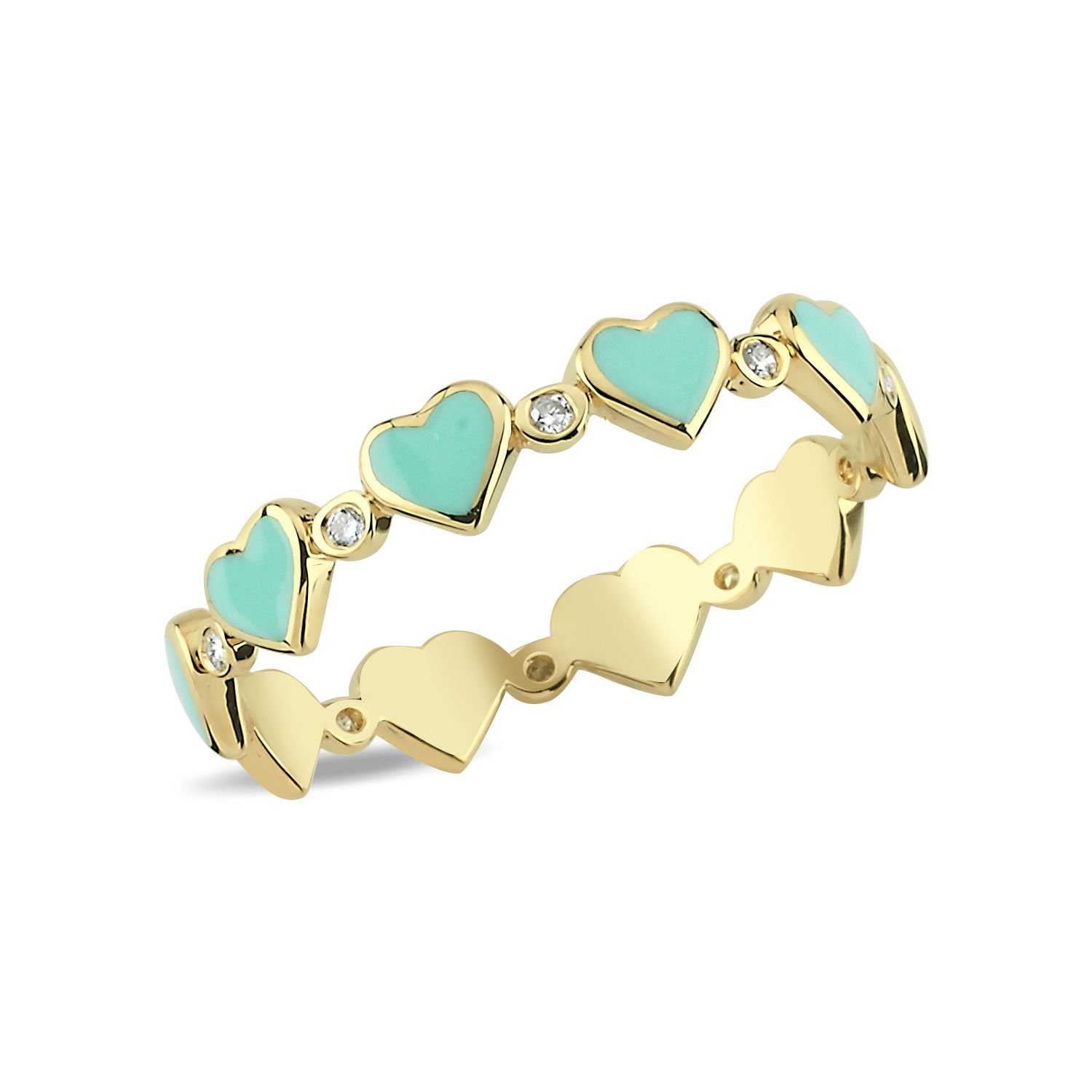 14K ENAMEL HEART DIAMOND STONES ETERNITY RING