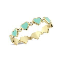 14K ENAMEL HEART DIAMOND STONES ETERNITY RING