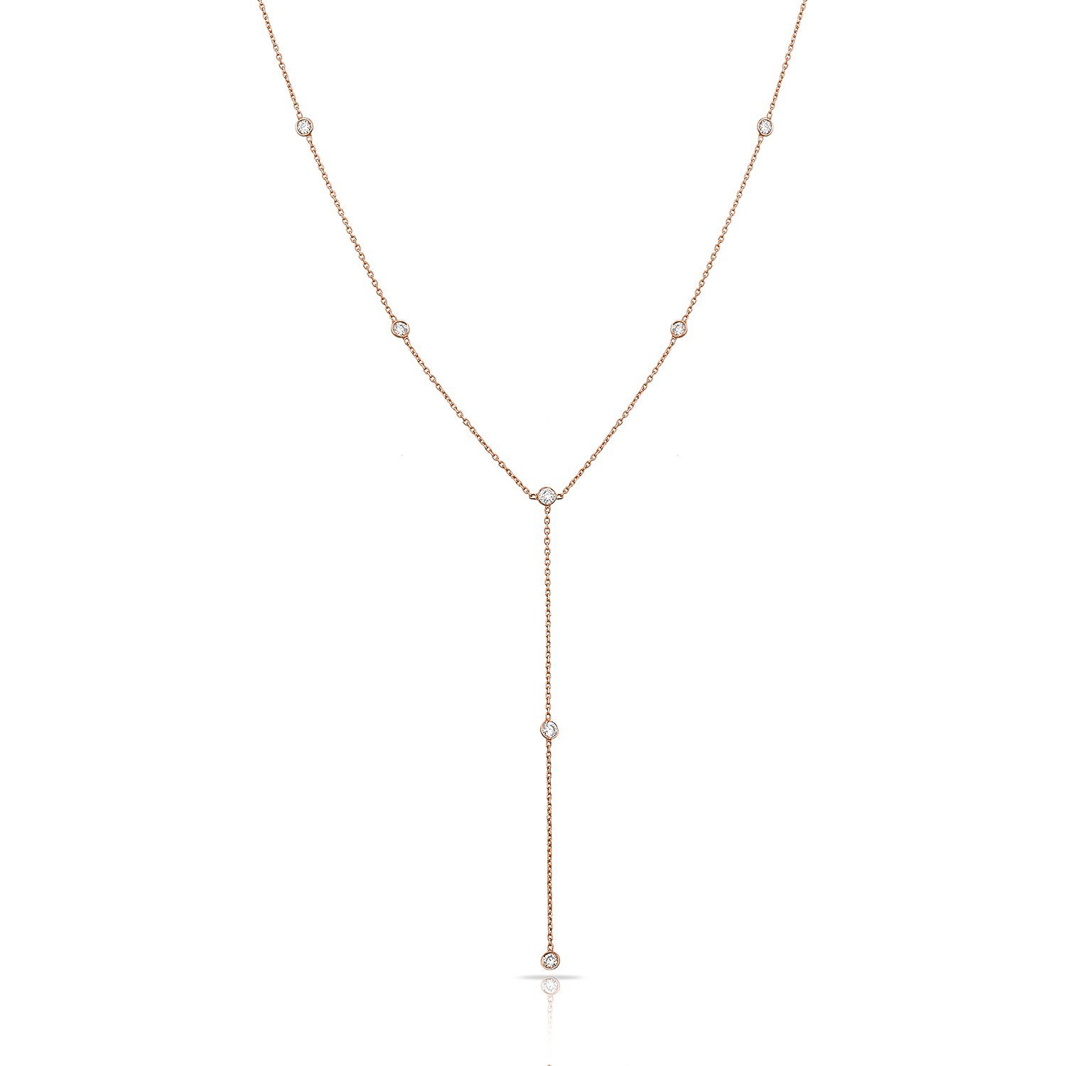 14K DIAMOND STONES LARIAT DAINTY NECKLACE