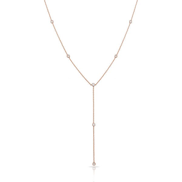 14K DIAMOND STONES LARIAT DAINTY NECKLACE