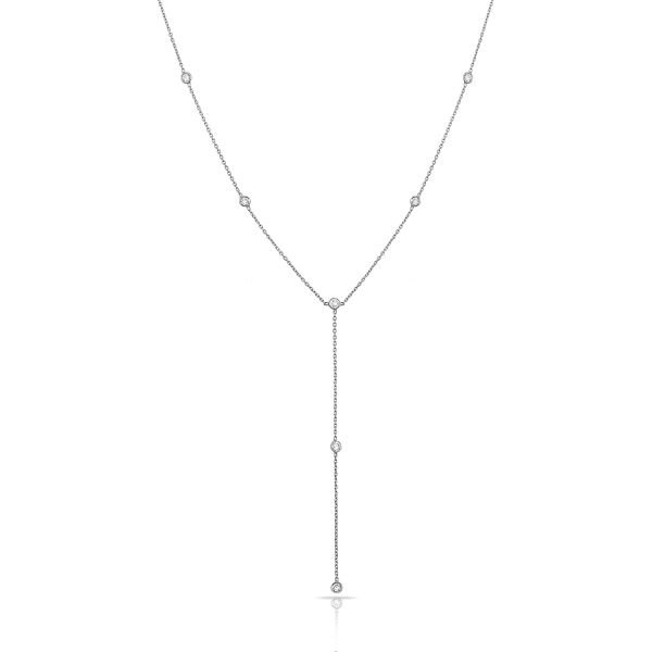14K DIAMOND STONES LARIAT DAINTY NECKLACE