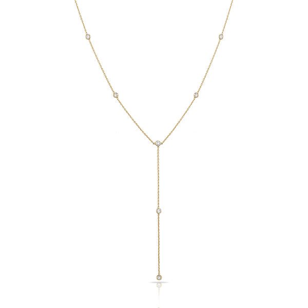 14K DIAMOND STONES LARIAT DAINTY NECKLACE