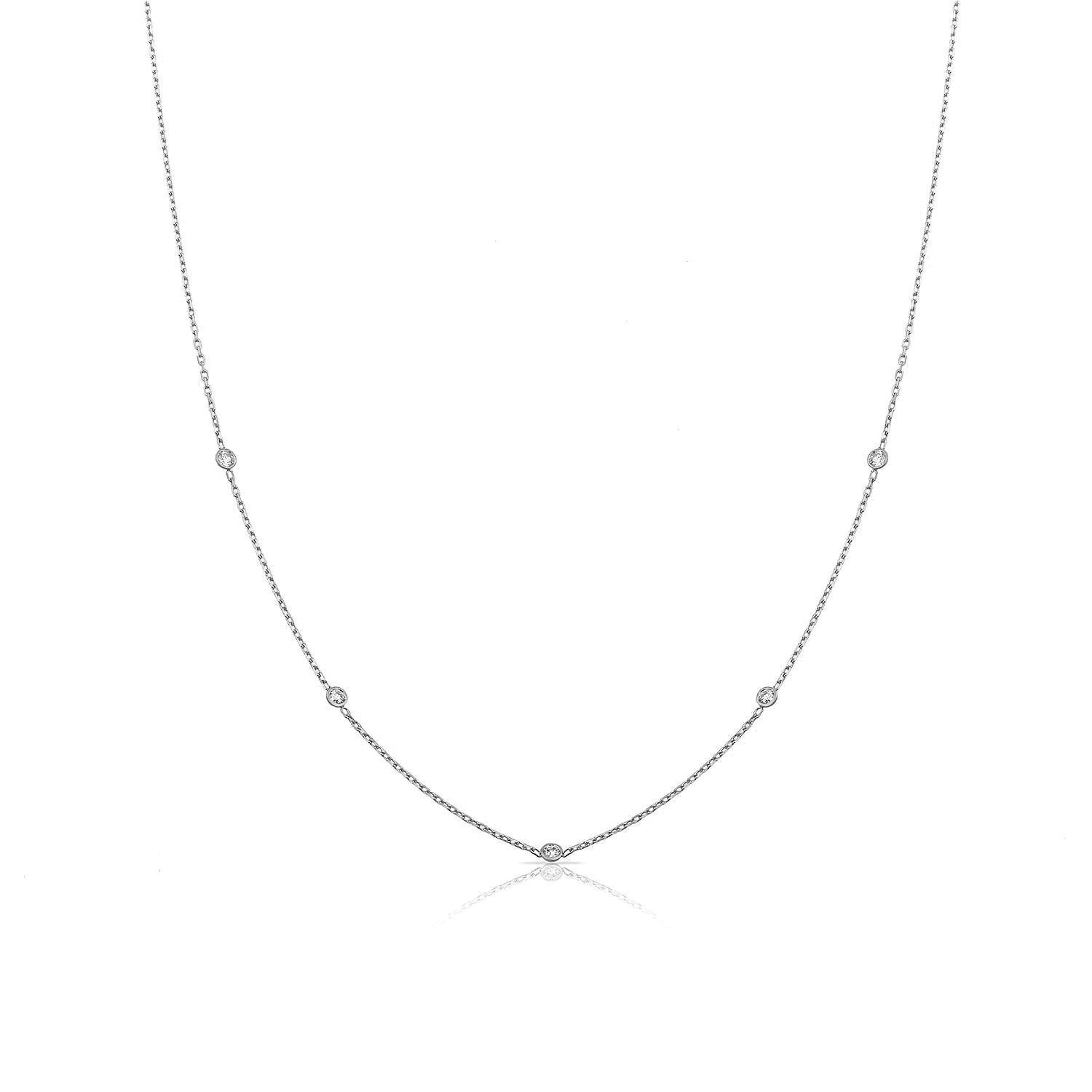 14K FIVE DIAMOND STONES CHOKER NECKLACE