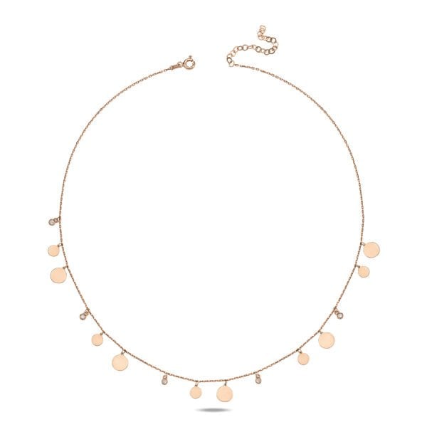14K TWO SIZE PLAIN COIN WITH DIAMOND STONES DAINTY NECKLACE