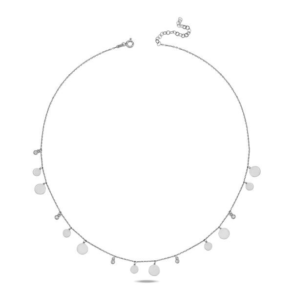 14K TWO SIZE PLAIN COIN WITH DIAMOND STONES DAINTY NECKLACE