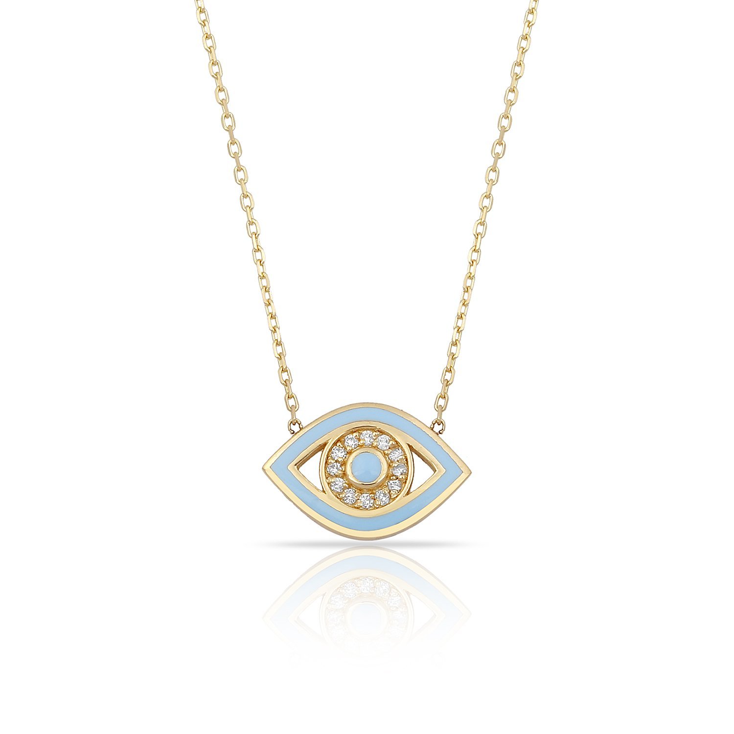14K ENAMEL EVIL EYE DIAMOND STONE NECKLACE