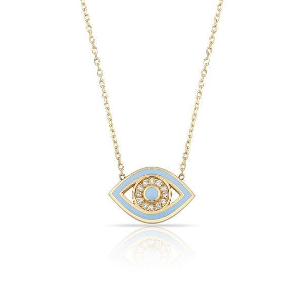 14K ENAMEL EVIL EYE DIAMOND STONE NECKLACE