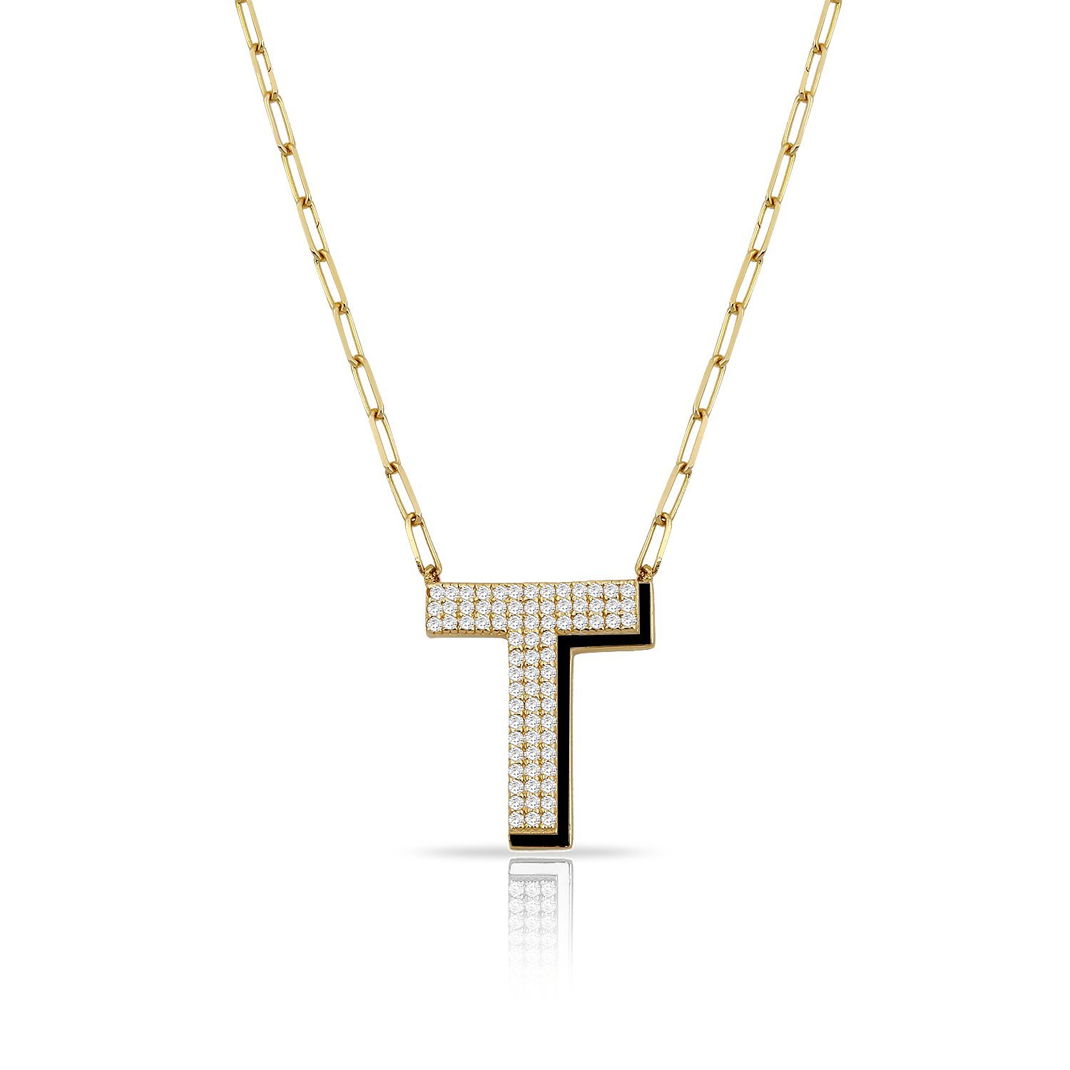 14K ENAMEL DIAMOND LETTER NECKLACE