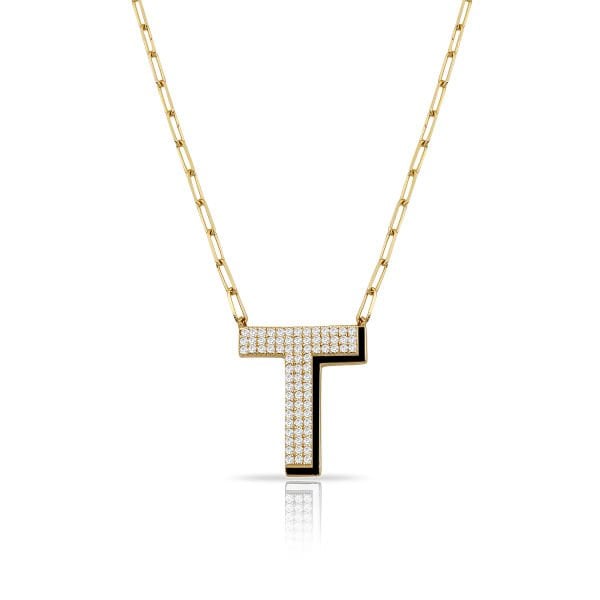 14K ENAMEL DIAMOND LETTER NECKLACE