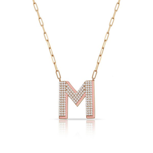 14K ENAMEL DIAMOND LETTER NECKLACE