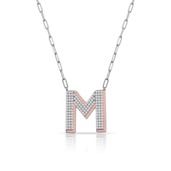 14K ENAMEL DIAMOND LETTER NECKLACE