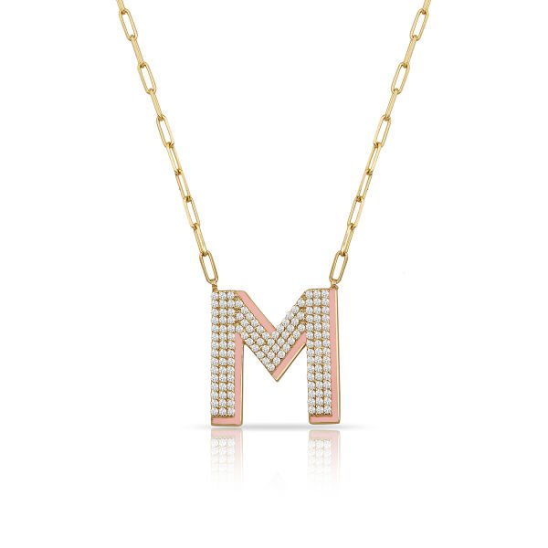 14K ENAMEL DIAMOND LETTER NECKLACE