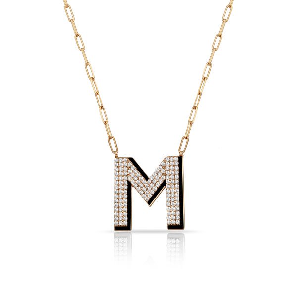 14K ENAMEL DIAMOND LETTER NECKLACE