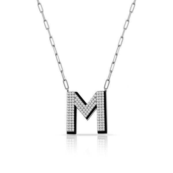 14K ENAMEL DIAMOND LETTER NECKLACE