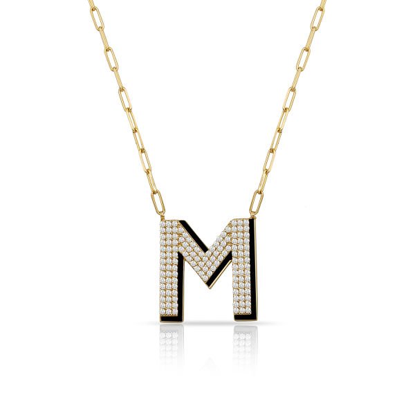 14K ENAMEL DIAMOND LETTER NECKLACE