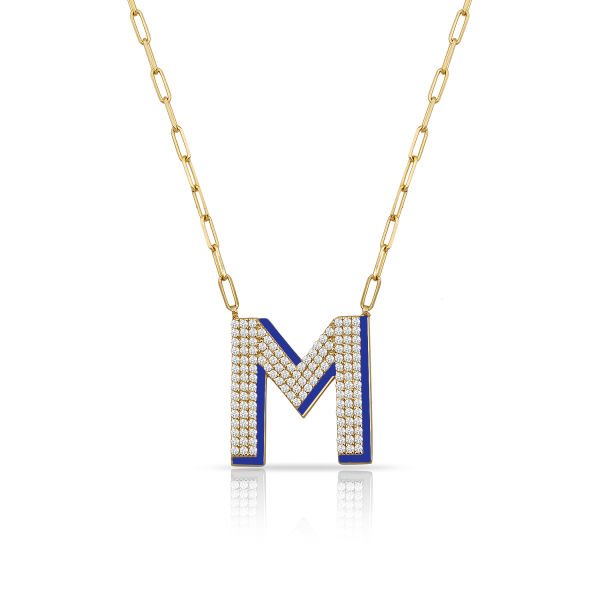 14K ENAMEL DIAMOND LETTER NECKLACE