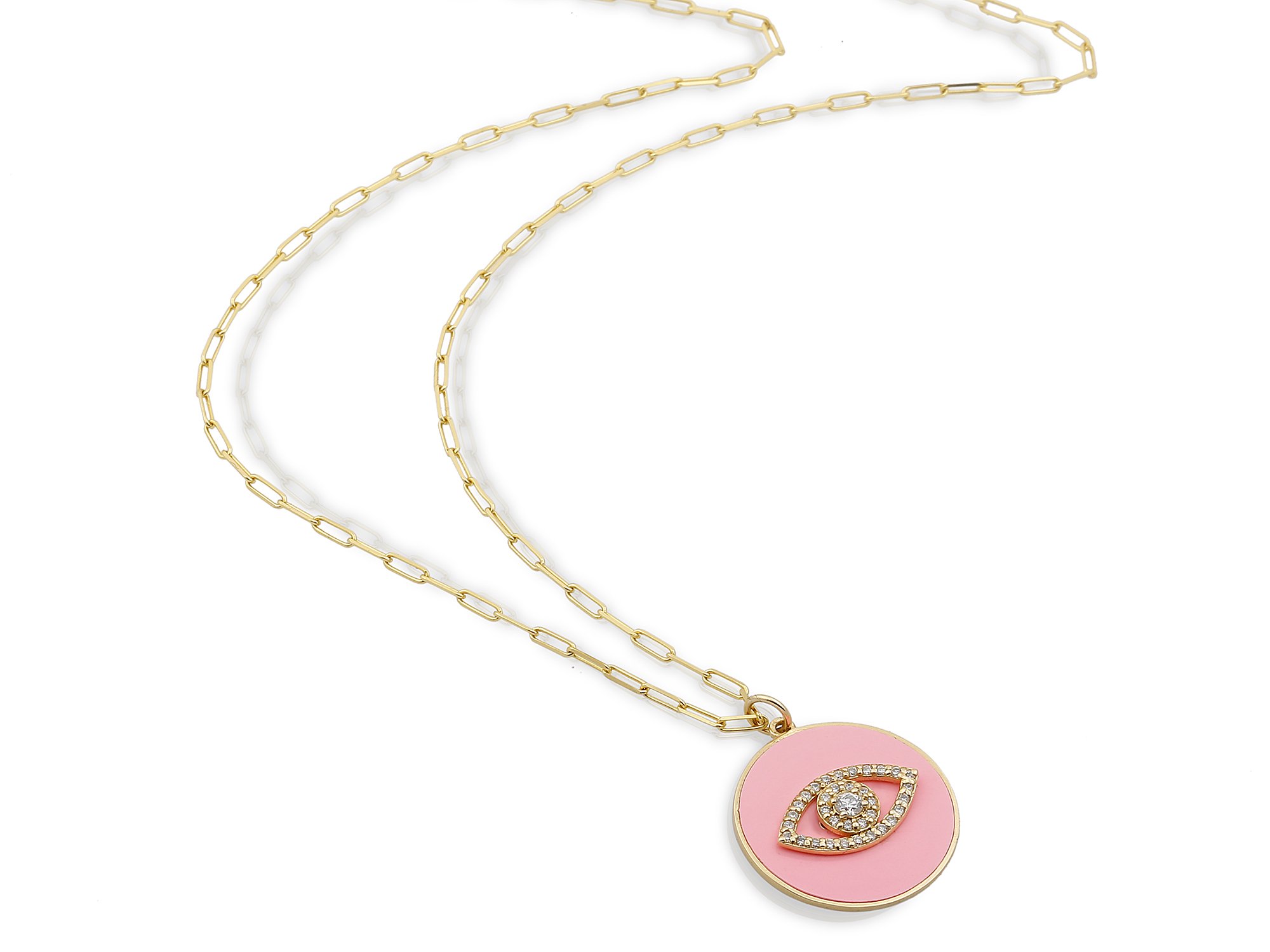 14K ENAMEL CIRCLE INSIDE EVIL EYE DIAMOND NECKLACE