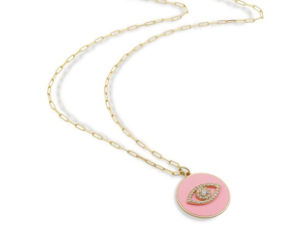 14K ENAMEL CIRCLE INSIDE EVIL EYE DIAMOND NECKLACE