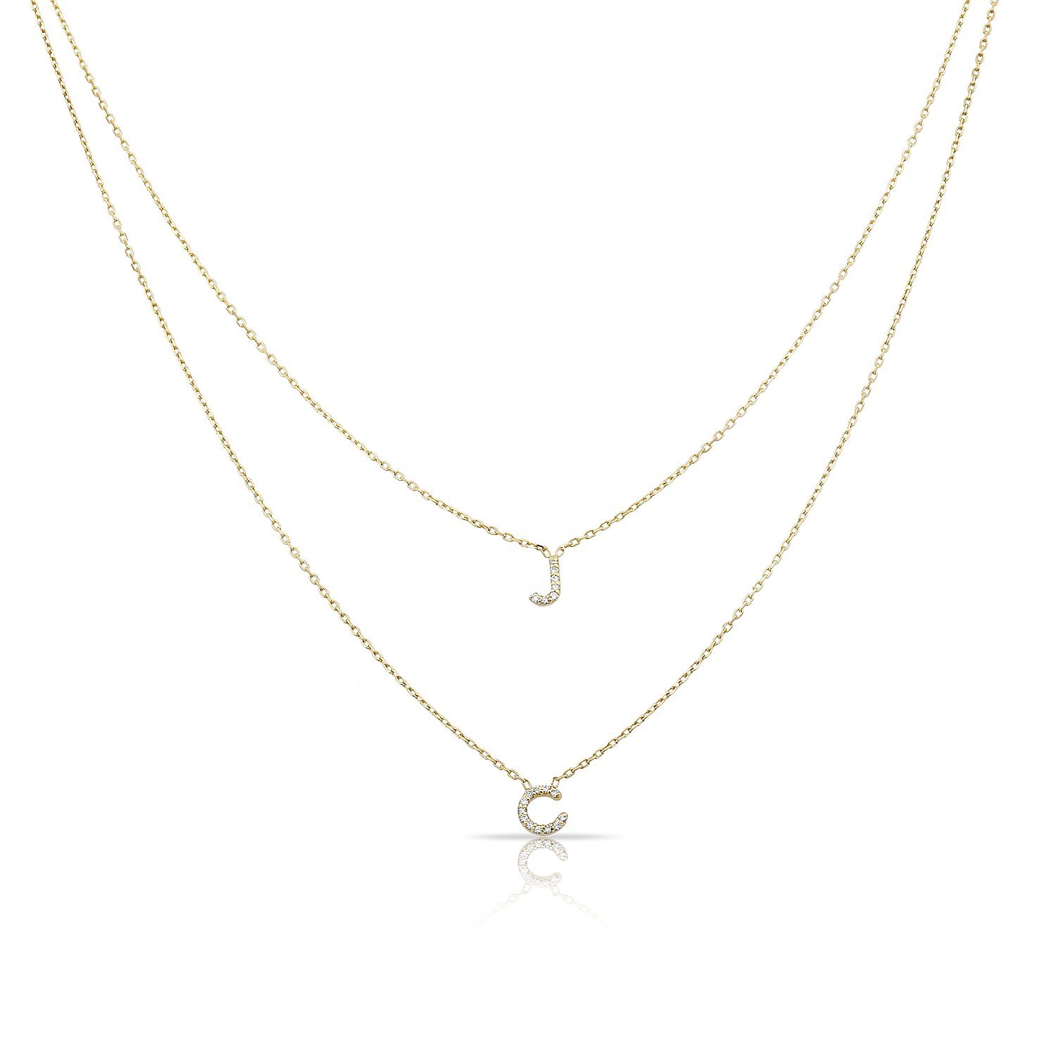 14K DOUBLE LARIAT LOWERCASE DIAMOND INITIAL NECKLACE