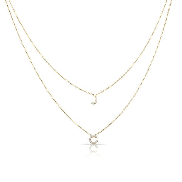 14K DOUBLE LARIAT LOWERCASE DIAMOND INITIAL NECKLACE