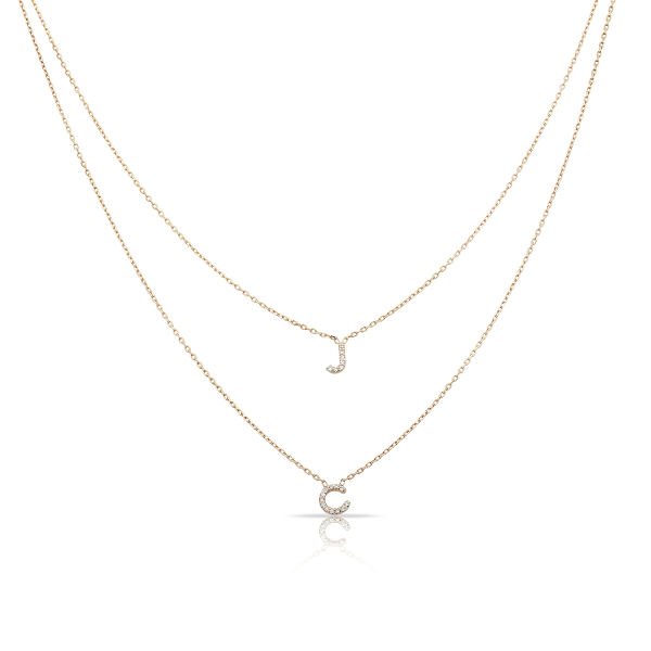 14K DOUBLE LARIAT LOWERCASE DIAMOND INITIAL NECKLACE