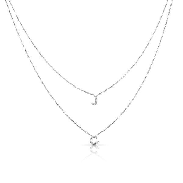 14K DOUBLE LARIAT LOWERCASE DIAMOND INITIAL NECKLACE