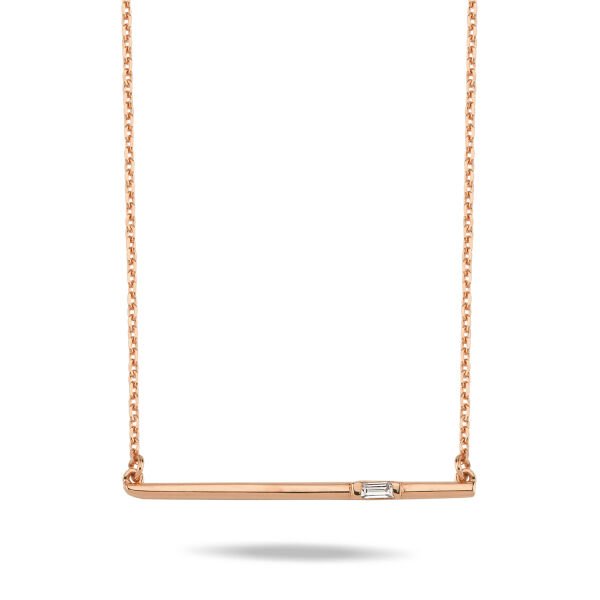 14K BAR BAGUETTE DIAMOND STONE NECKLACE
