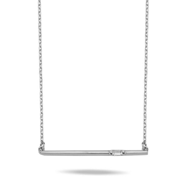 14K BAR BAGUETTE DIAMOND STONE NECKLACE