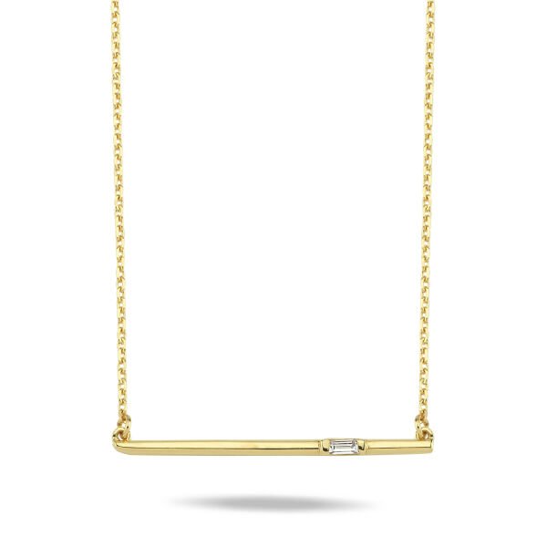14K BAR BAGUETTE DIAMOND STONE NECKLACE
