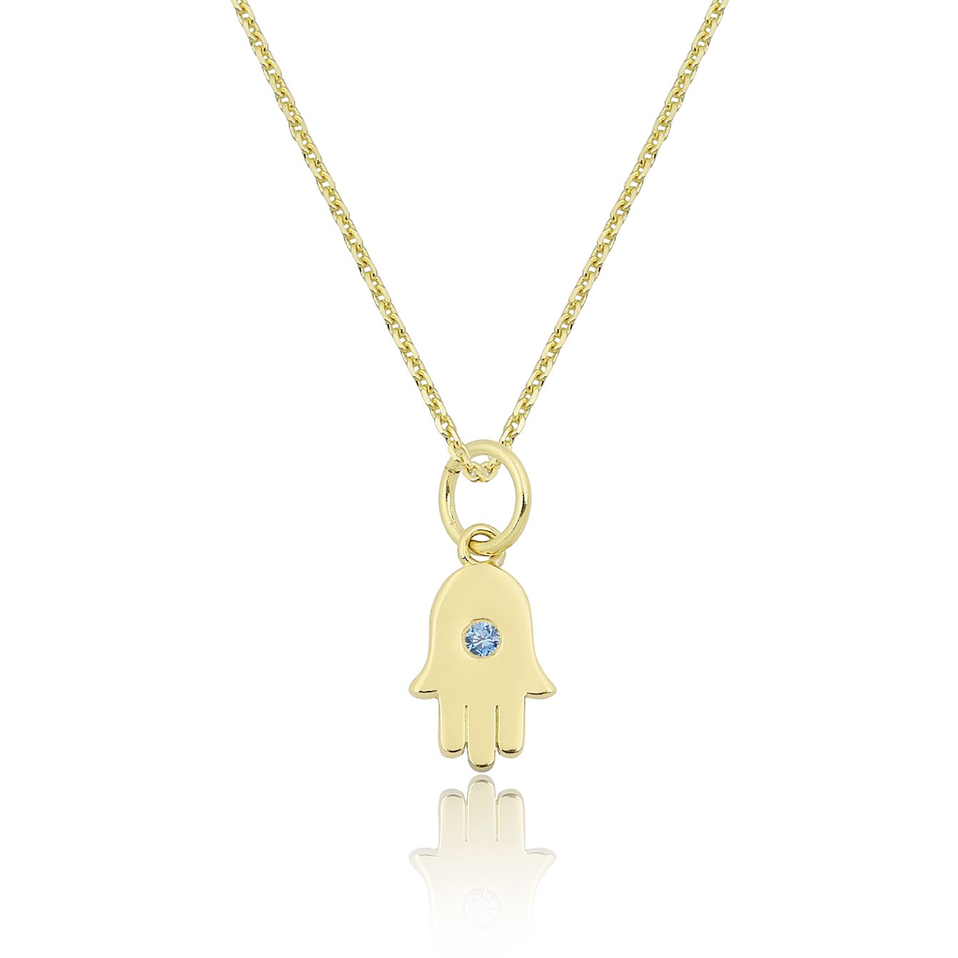 14K HAMSA HAND CHARM NECKLACE WITH DIAMOND DOT