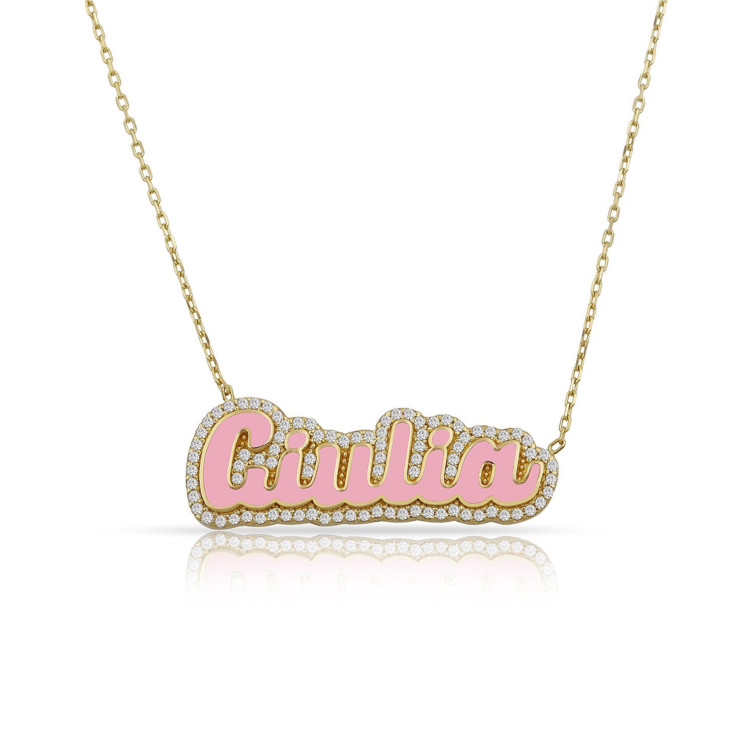 14K ENAMEL MOLD ZIRCON STONE NAME NECKLACE